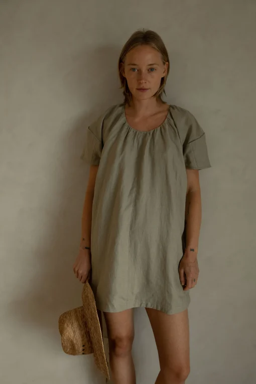 100% LINEN BOXY MINI DRESS