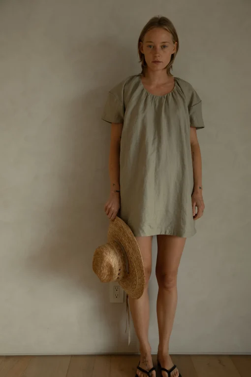 100% LINEN BOXY MINI DRESS