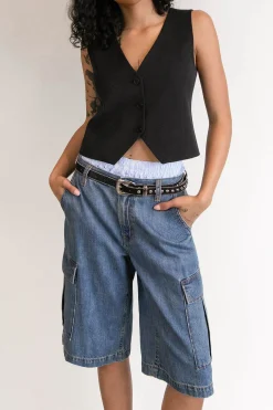 LONG CARGO DENIM SHORT