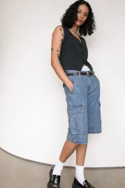 LONG CARGO DENIM SHORT