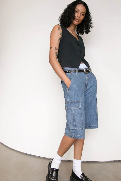 LONG CARGO DENIM SHORT