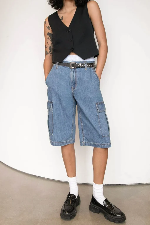 LONG CARGO DENIM SHORT