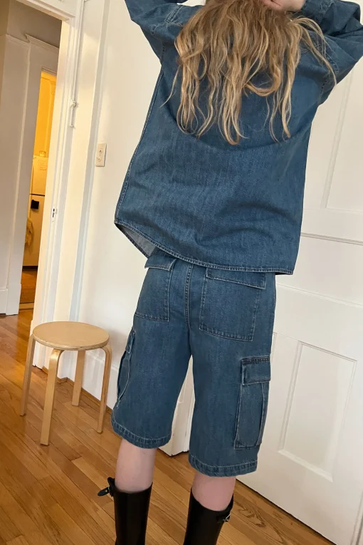 LONG CARGO DENIM SHORT