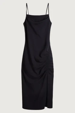 MIDI RUCHED DRESS WITH SIDE SLIT