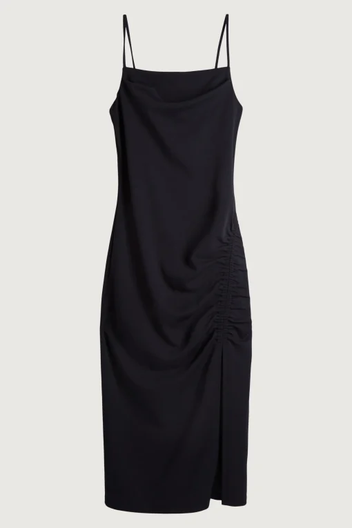 MIDI RUCHED DRESS WITH SIDE SLIT