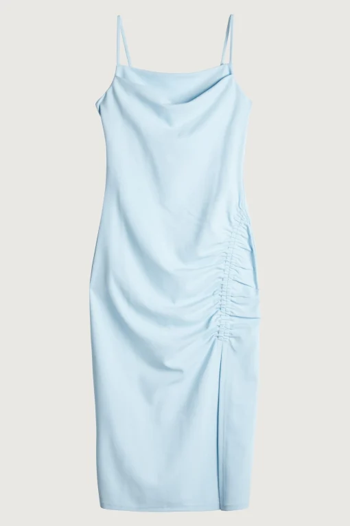 MIDI RUCHED DRESS WITH SIDE SLIT