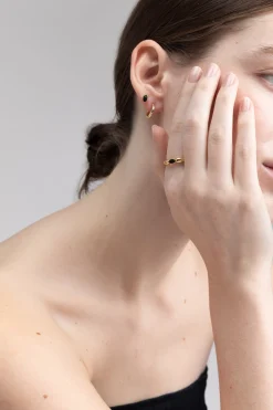 MOON STONE SILVER + ONYX GOLD RING