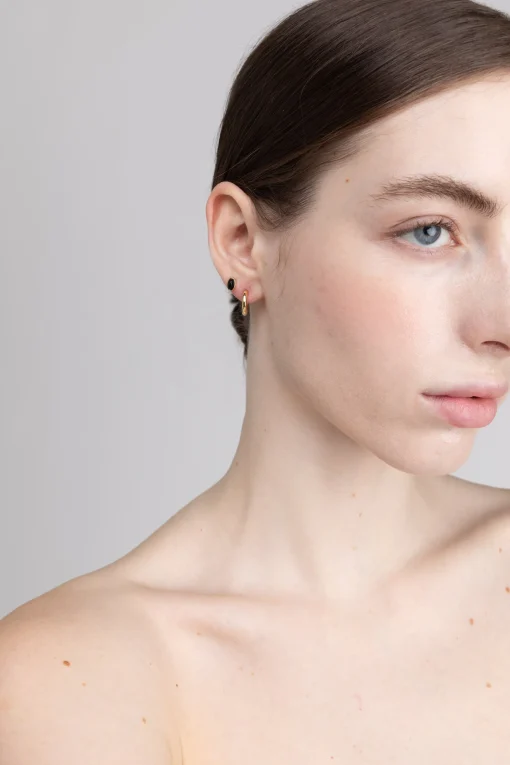 MOON STONE SILVER + ONYX GOLD EARRING SET