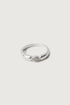 MOON STONE SILVER + ONYX GOLD RING