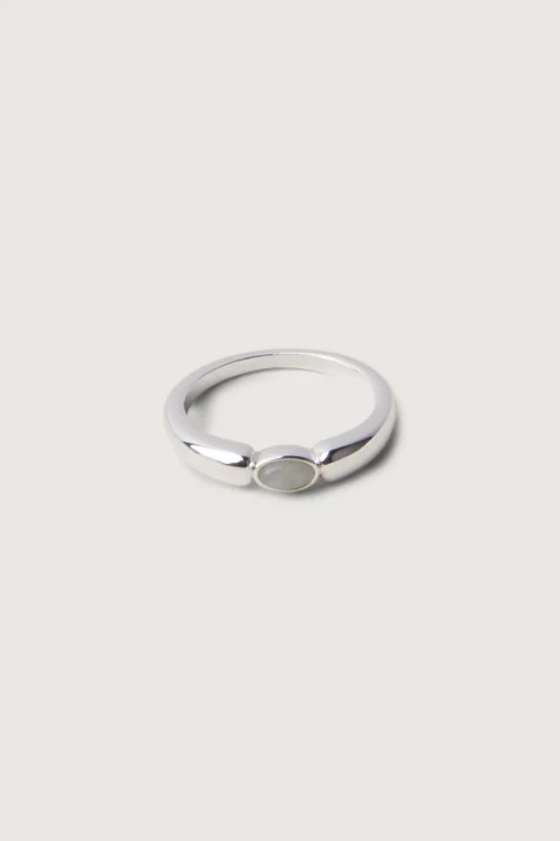 MOON STONE SILVER + ONYX GOLD RING