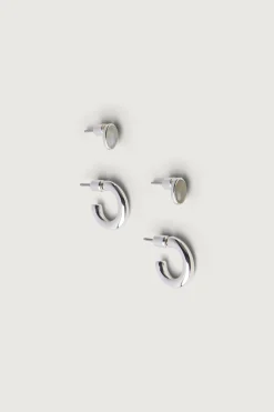 MOON STONE SILVER + ONYX GOLD EARRING SET