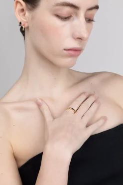 MOON STONE SILVER + ONYX GOLD RING