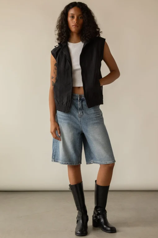 NYLON HOODED ZIP-UP VEST