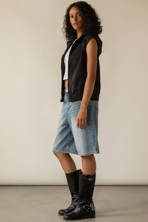 NYLON HOODED ZIP-UP VEST