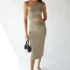 ONE SHOULDER MIDI DRESS WITH CUTOUT