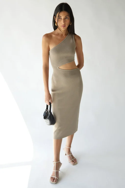 ONE SHOULDER MIDI DRESS WITH CUTOUT