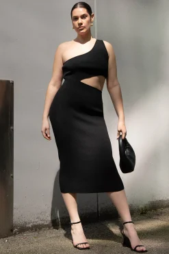 ONE SHOULDER MIDI DRESS WITH CUTOUT
