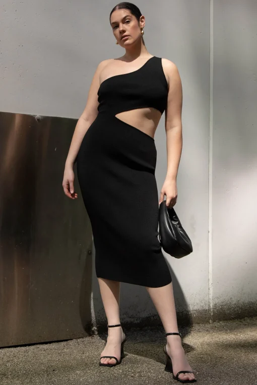 ONE SHOULDER MIDI DRESS WITH CUTOUT