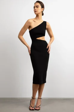ONE SHOULDER MIDI DRESS WITH CUTOUT