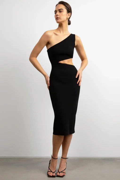 ONE SHOULDER MIDI DRESS WITH CUTOUT