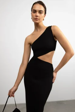 ONE SHOULDER MIDI DRESS WITH CUTOUT