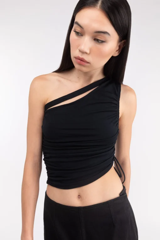 ONE SHOULDER SIDE RUCHED TOP