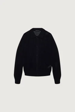 OPEN KNIT BUTTON UP COLLARED CARDIGAN
