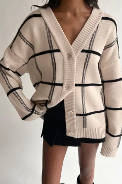OVERSIZED GRID BUTTON FRONT CARDIGAN