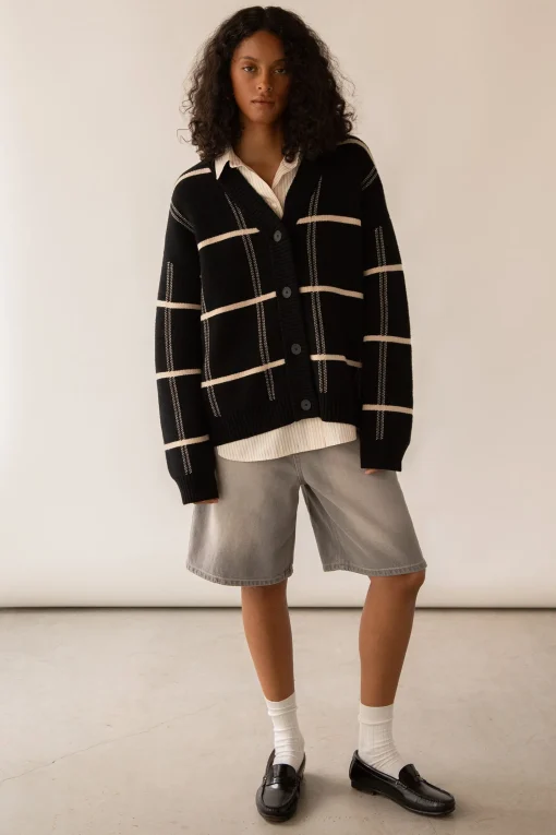 OVERSIZED GRID BUTTON FRONT CARDIGAN