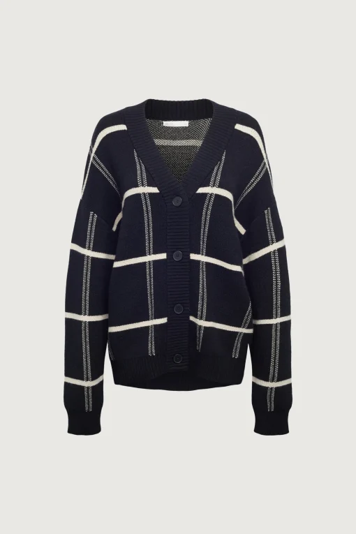 OVERSIZED GRID BUTTON FRONT CARDIGAN