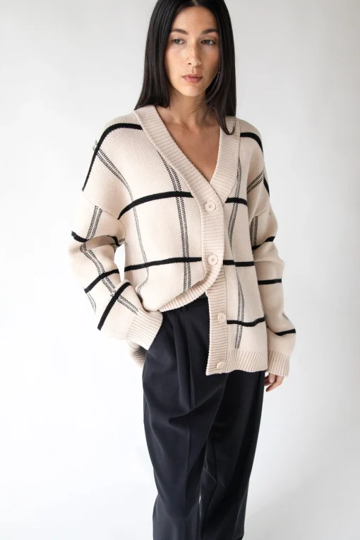 OVERSIZED GRID BUTTON FRONT CARDIGAN