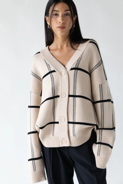 OVERSIZED GRID BUTTON FRONT CARDIGAN