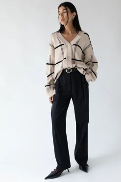 OVERSIZED GRID BUTTON FRONT CARDIGAN