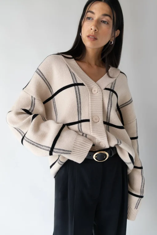 OVERSIZED GRID BUTTON FRONT CARDIGAN
