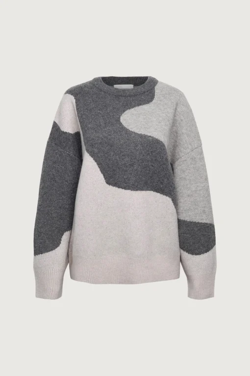 OVERSIZED INTARSIA KNIT CREWNECK SWEATER