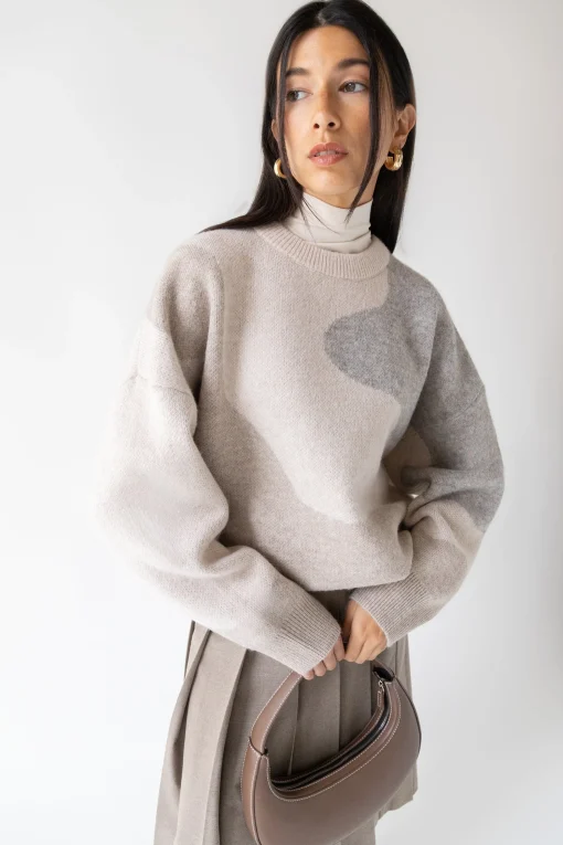 OVERSIZED INTARSIA KNIT CREWNECK SWEATER