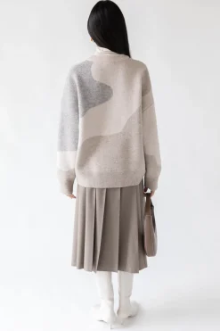 OVERSIZED INTARSIA KNIT CREWNECK SWEATER