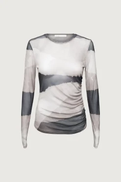 PATTERNED MESH LONG SLEEVE TOP