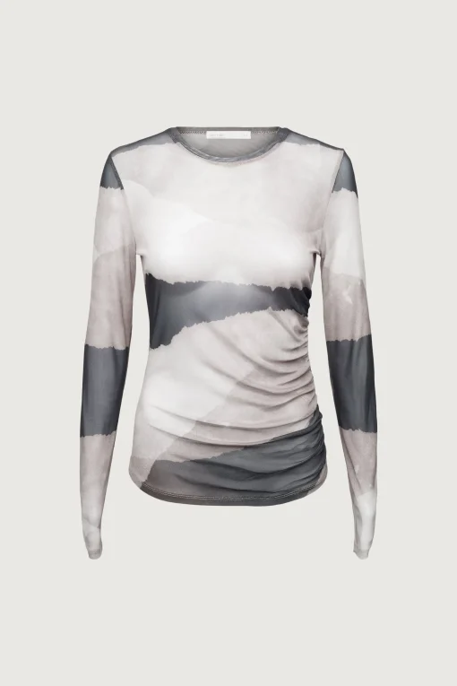 PATTERNED MESH LONG SLEEVE TOP