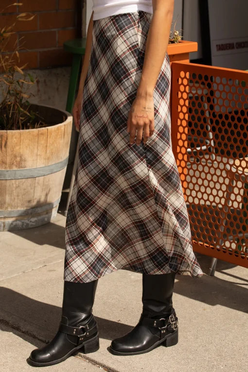 PLAID CHIFFON MIDI SKIRT
