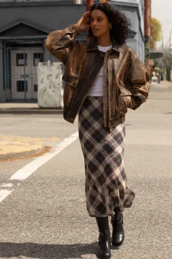 PLAID CHIFFON MIDI SKIRT