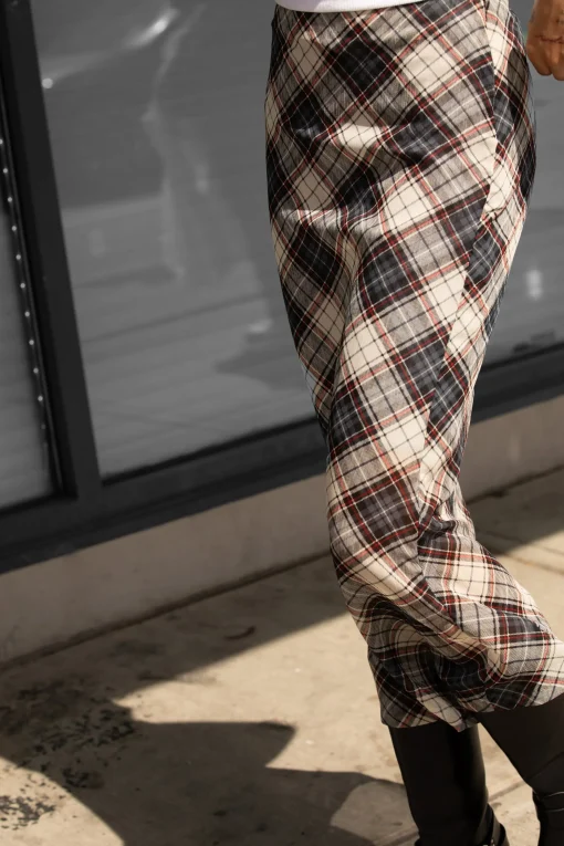 PLAID CHIFFON MIDI SKIRT