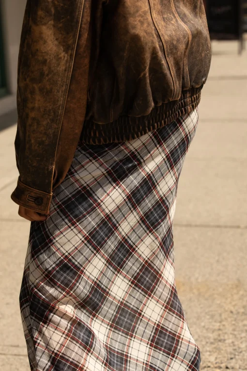 PLAID CHIFFON MIDI SKIRT