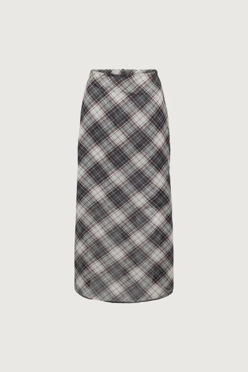 PLAID CHIFFON MIDI SKIRT