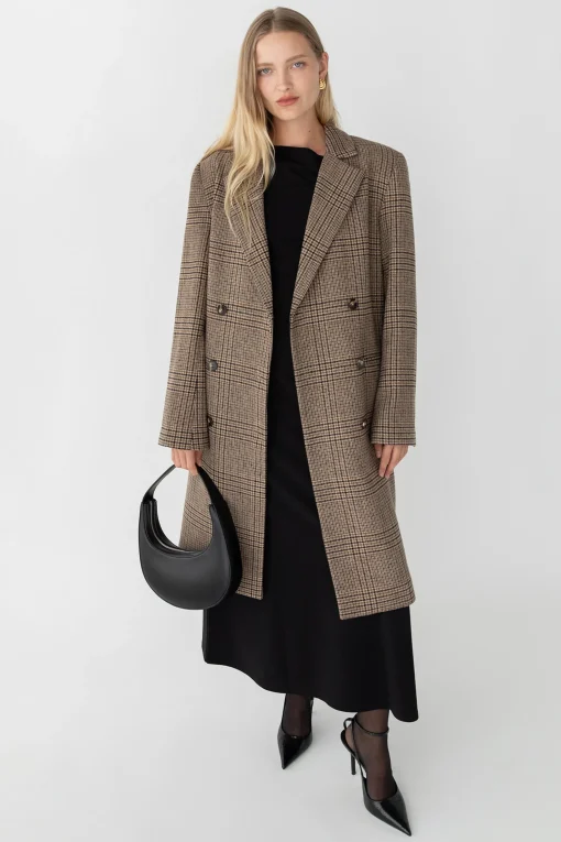 PLAID WOOL BLEND DOUBLE-BREASTED COAT