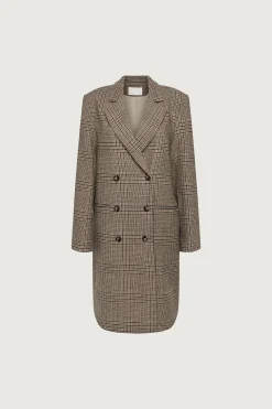 PLAID WOOL BLEND DOUBLE-BREASTED COAT