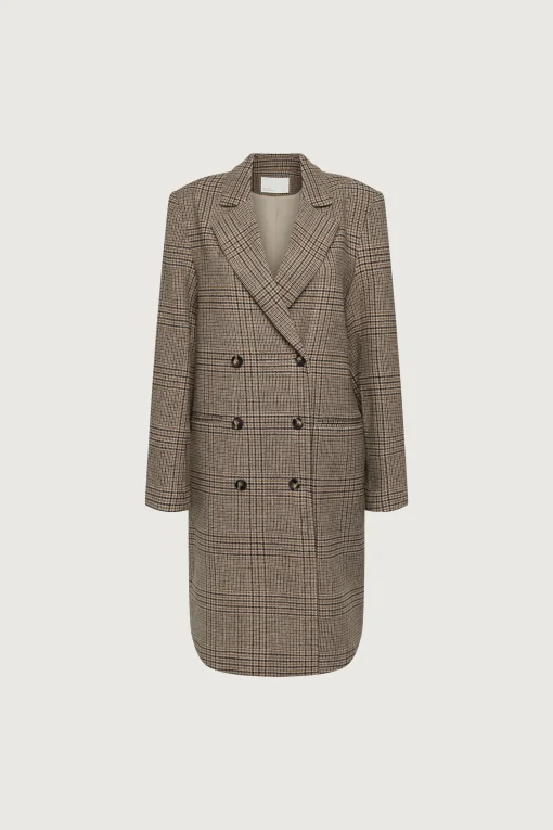 PLAID WOOL BLEND DOUBLE-BREASTED COAT
