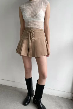 PLEATED TWILL MINI SKIRT