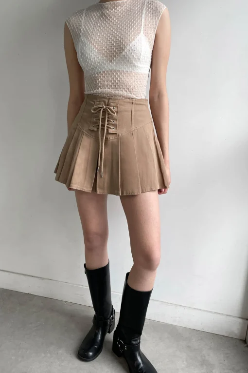 PLEATED TWILL MINI SKIRT