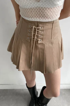 PLEATED TWILL MINI SKIRT